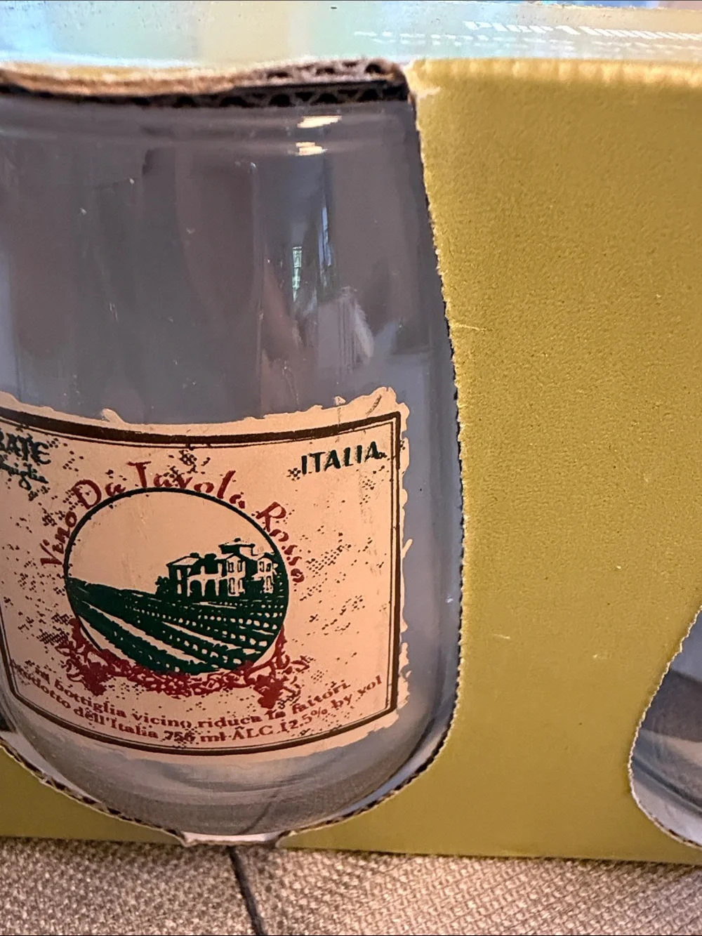 Pier 1 Wine Glasses Set - Yellow Box with Vintage Label Accents